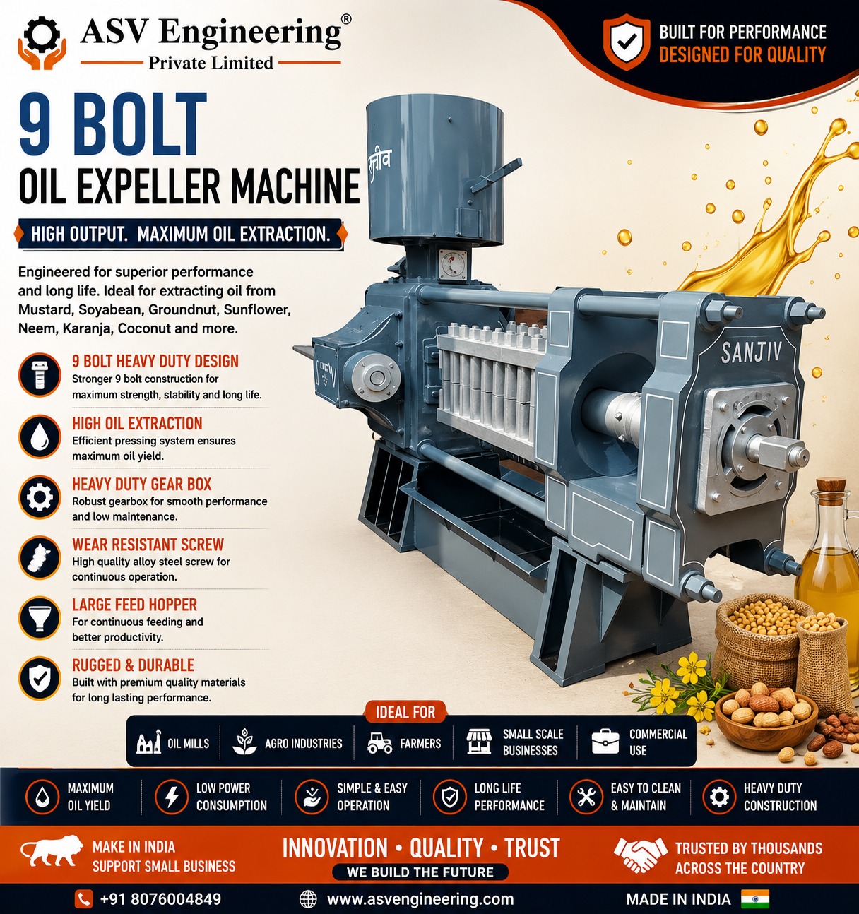 Proven 9 BOLT OIL EXPELLER MACHINE Unit for Small Business