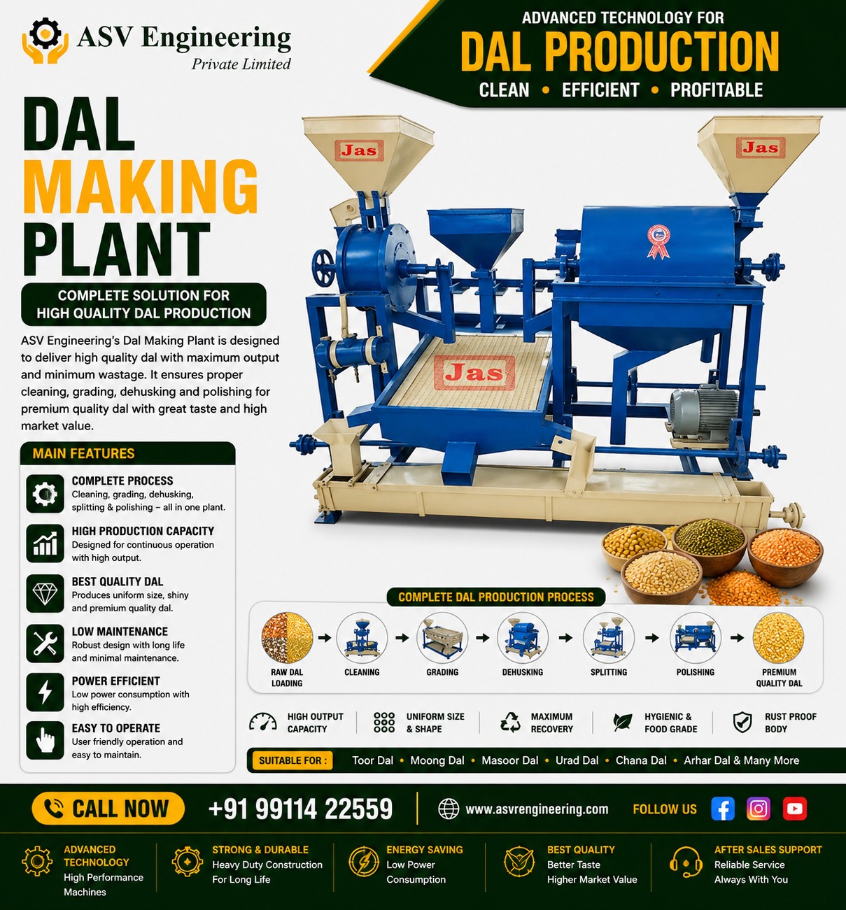 Economic Dal Making Machine Unit with Low Operating Cost