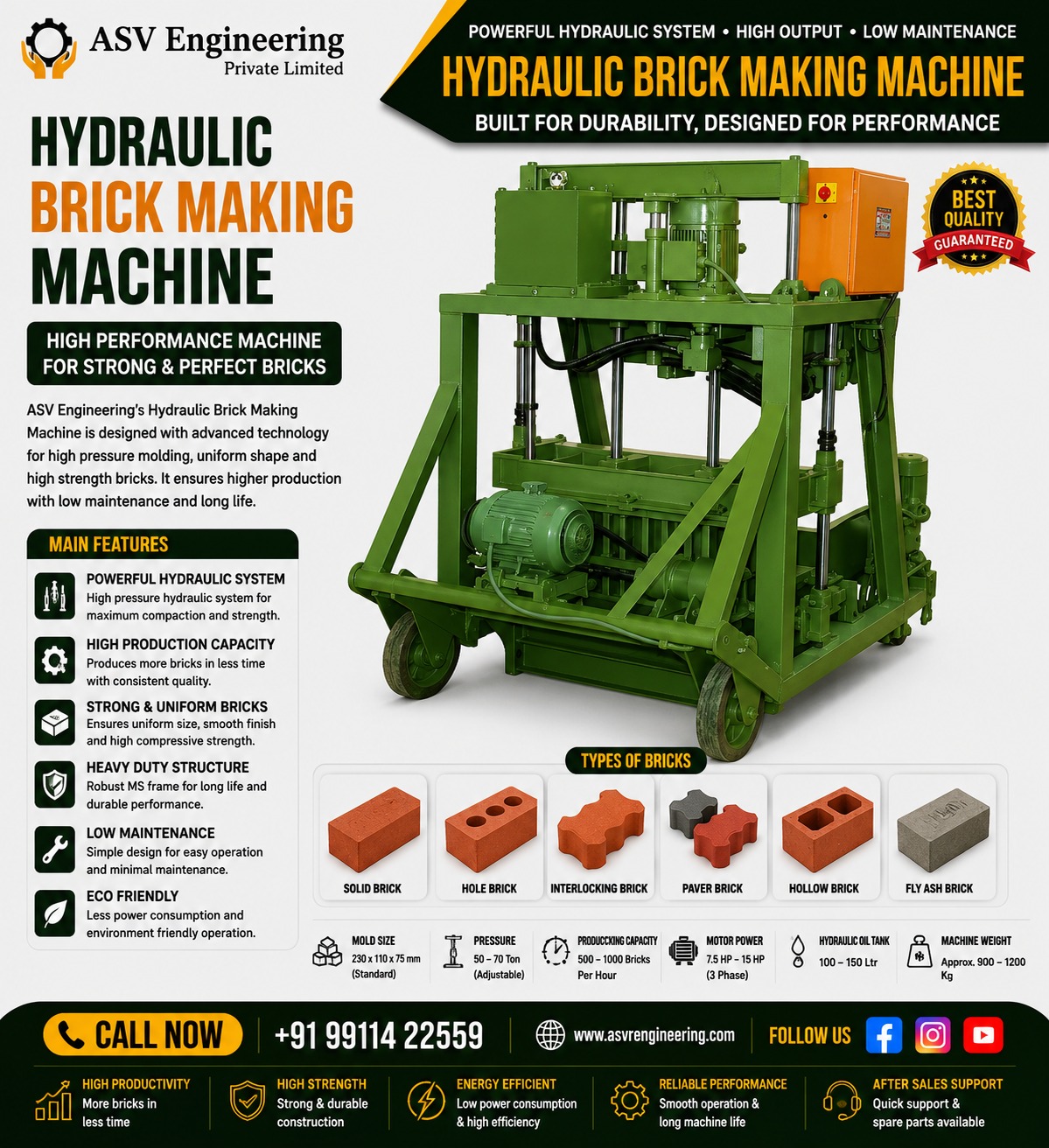 Hydraulic Press Brick Making Machine Machine with Low Power Use | ASVR Engineering