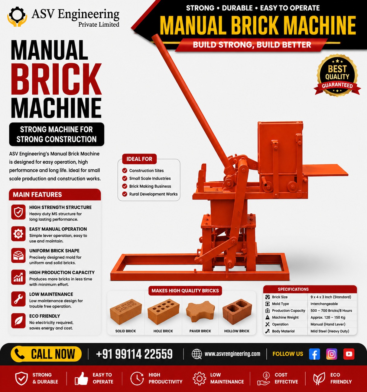Cost-Effective Manual Brick Making Machine System for Industrial Use