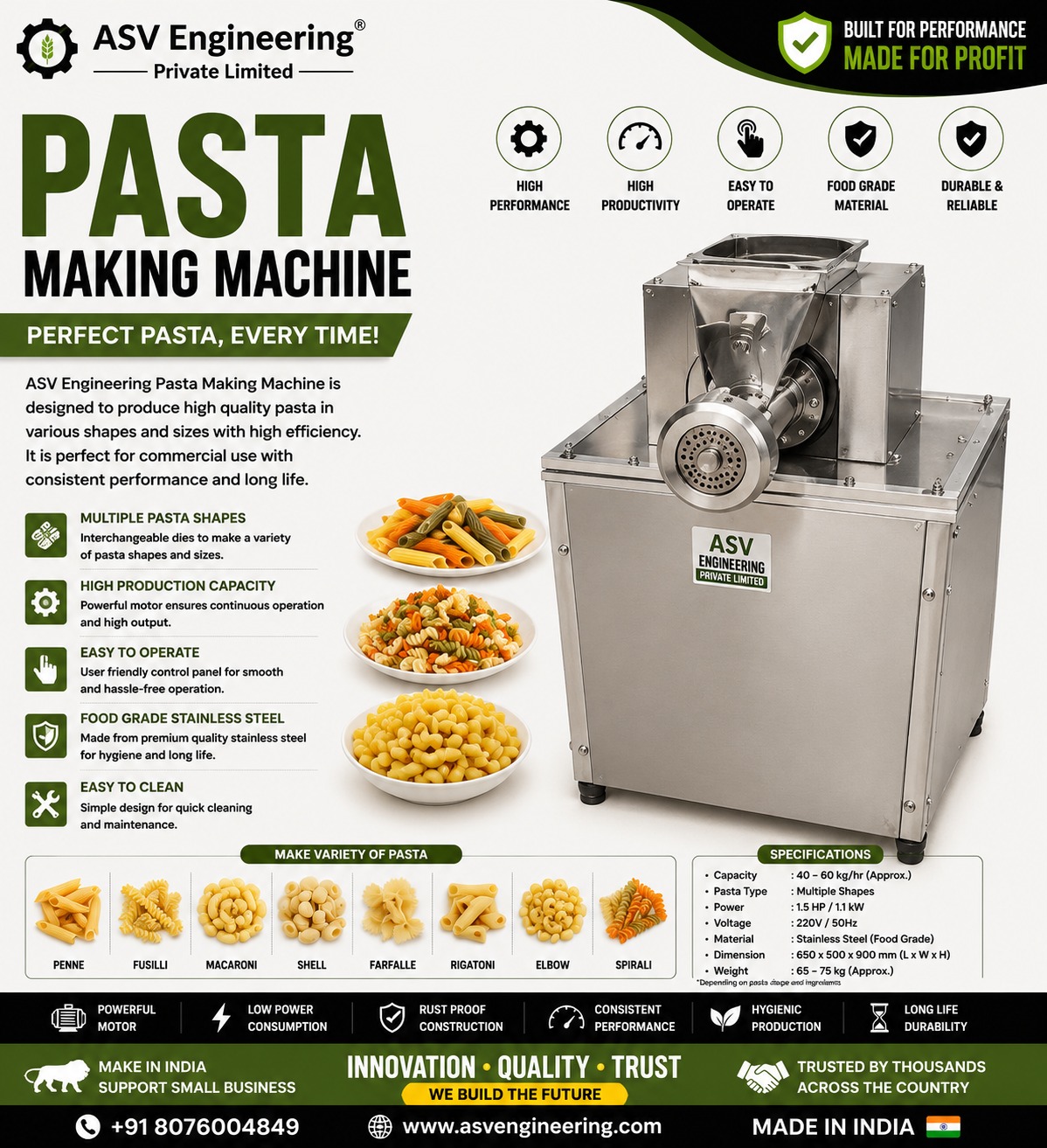 Powerful Pasta Making Machine Unit | ASVR Engineering