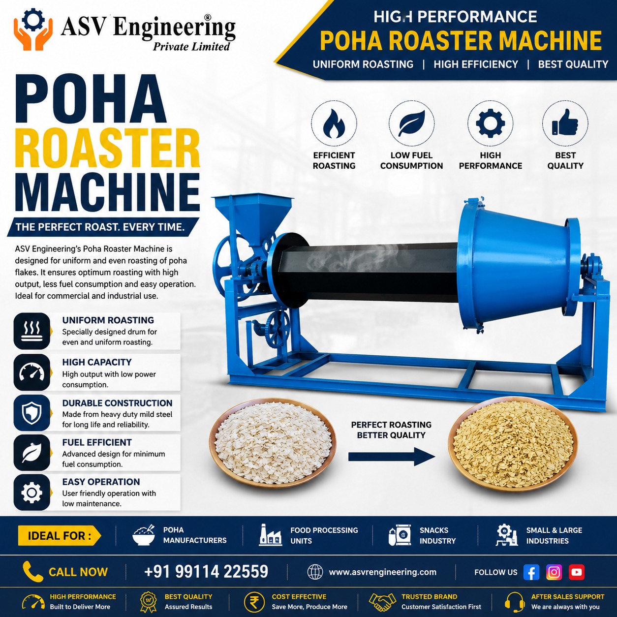 Low-Maintenance Poha Roaster Machine Machine | ASVR Engineering