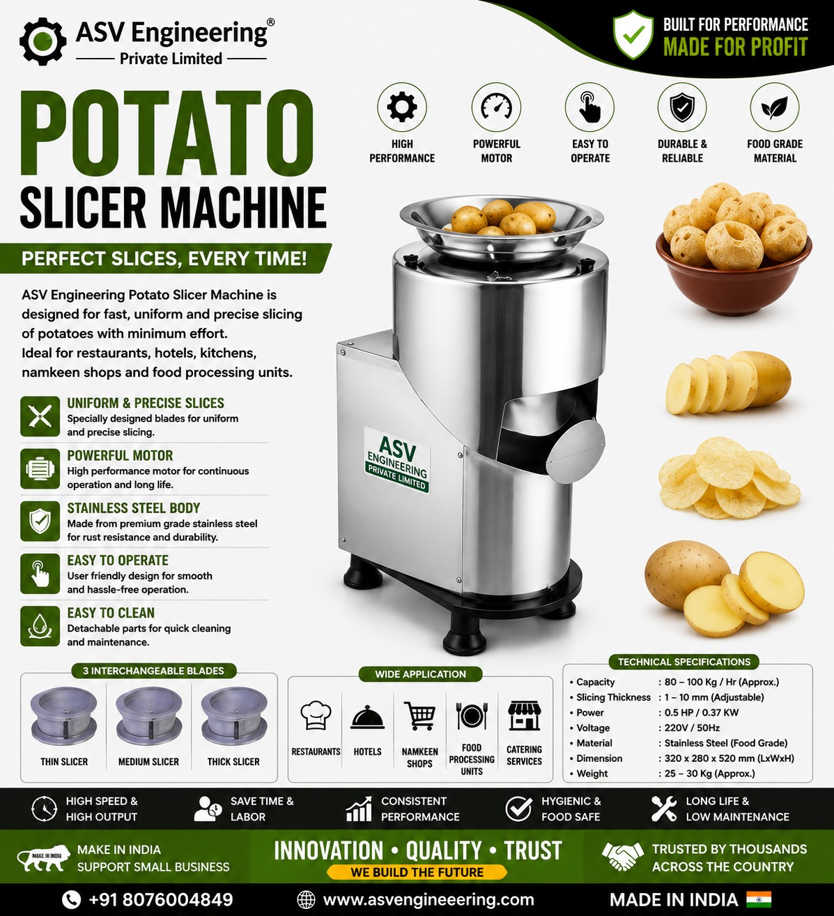 Versatile potato slicer machine Unit | ASVR Engineering