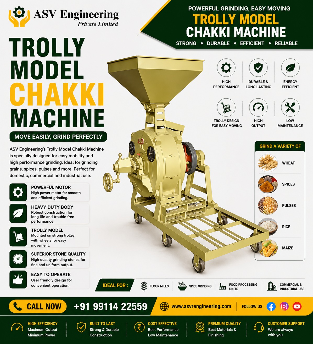 Robust Trolley Model Chakki Machine Machine | ASVR Engineering